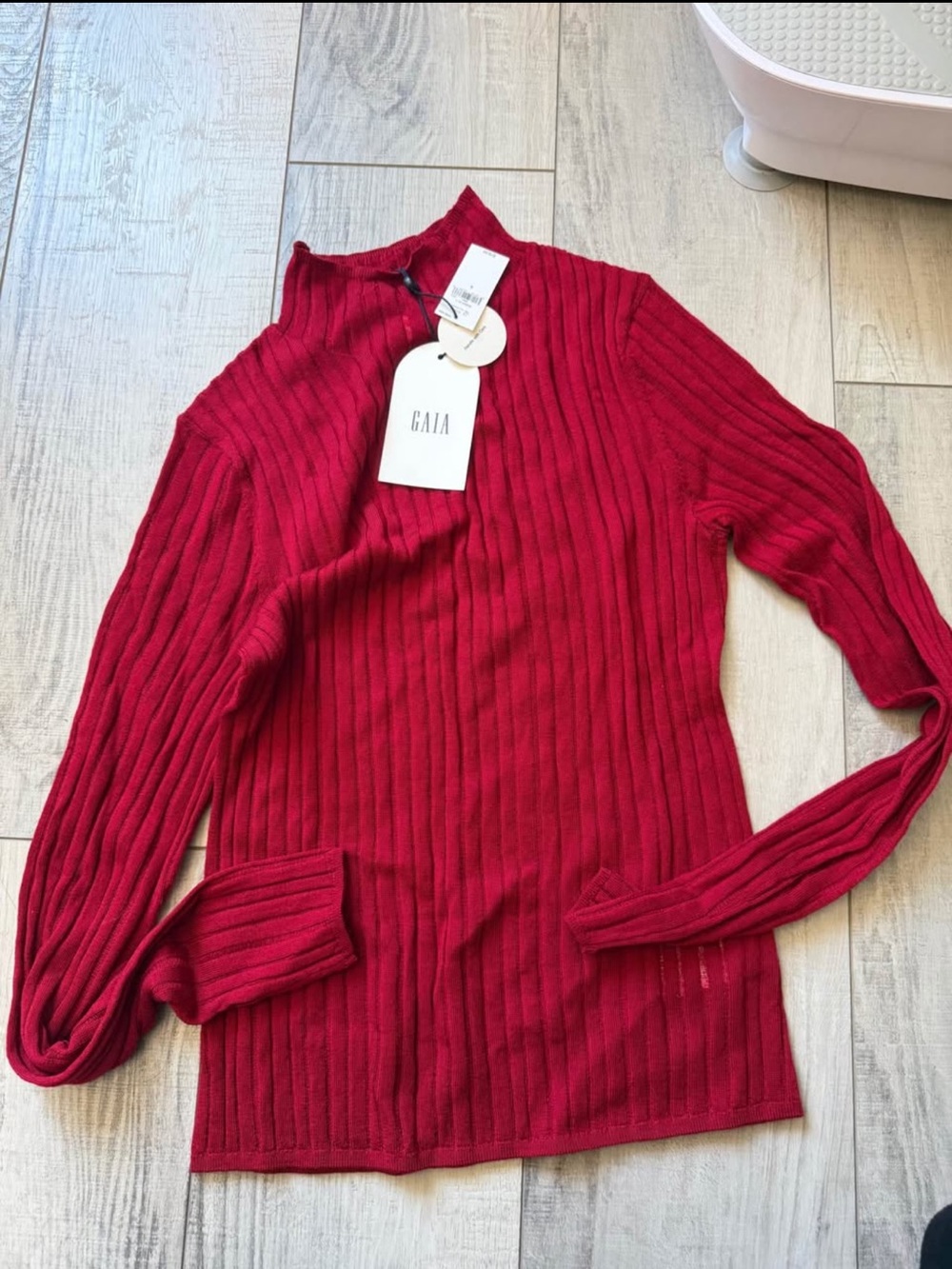 Red Ribbed Long-Sleeve Knit Dress